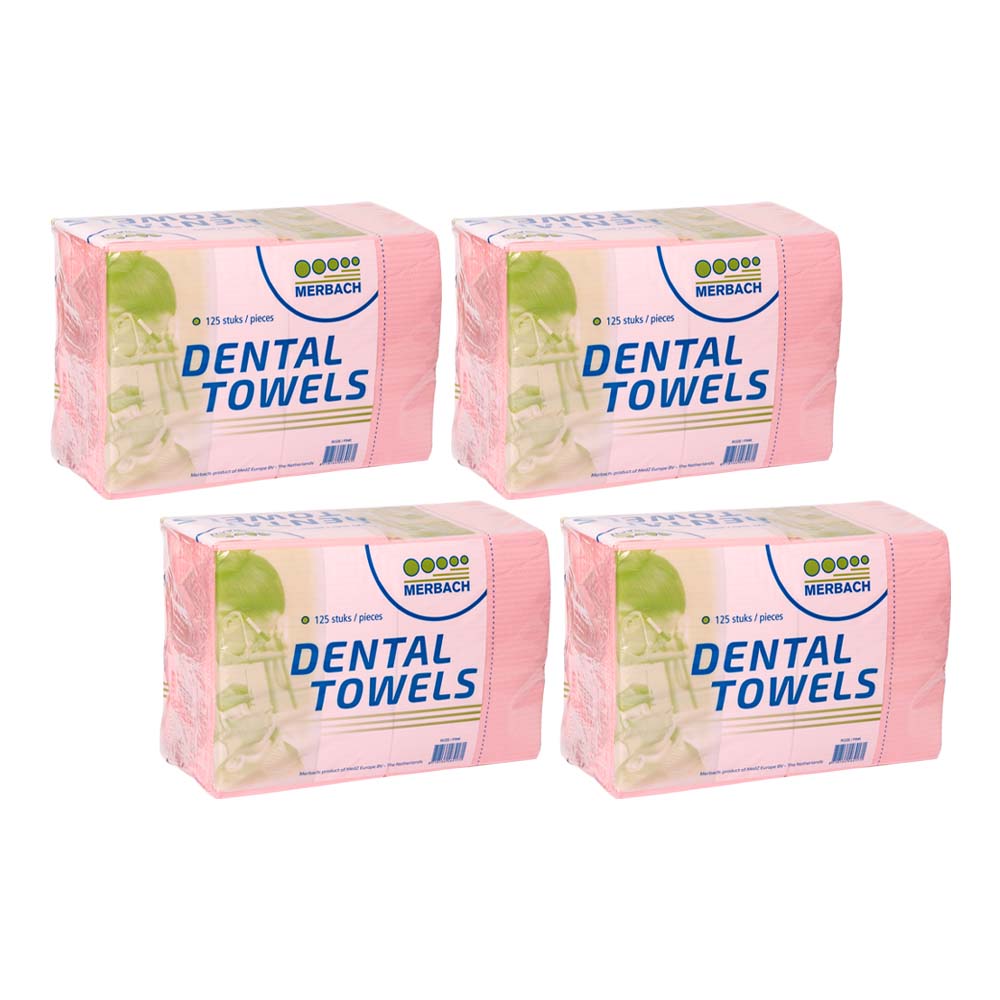 Merbach - Dental doekjes - Roze - Verpakking van 125 · verkoopeenheid: 4 verpakkingen van 125 stuks