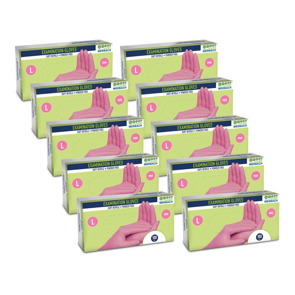 Merbach - soft-nitrile handschoenen poedervrij - roze - Doos van 100 · verkoopeenheid: 10 dozen van 100 stuks