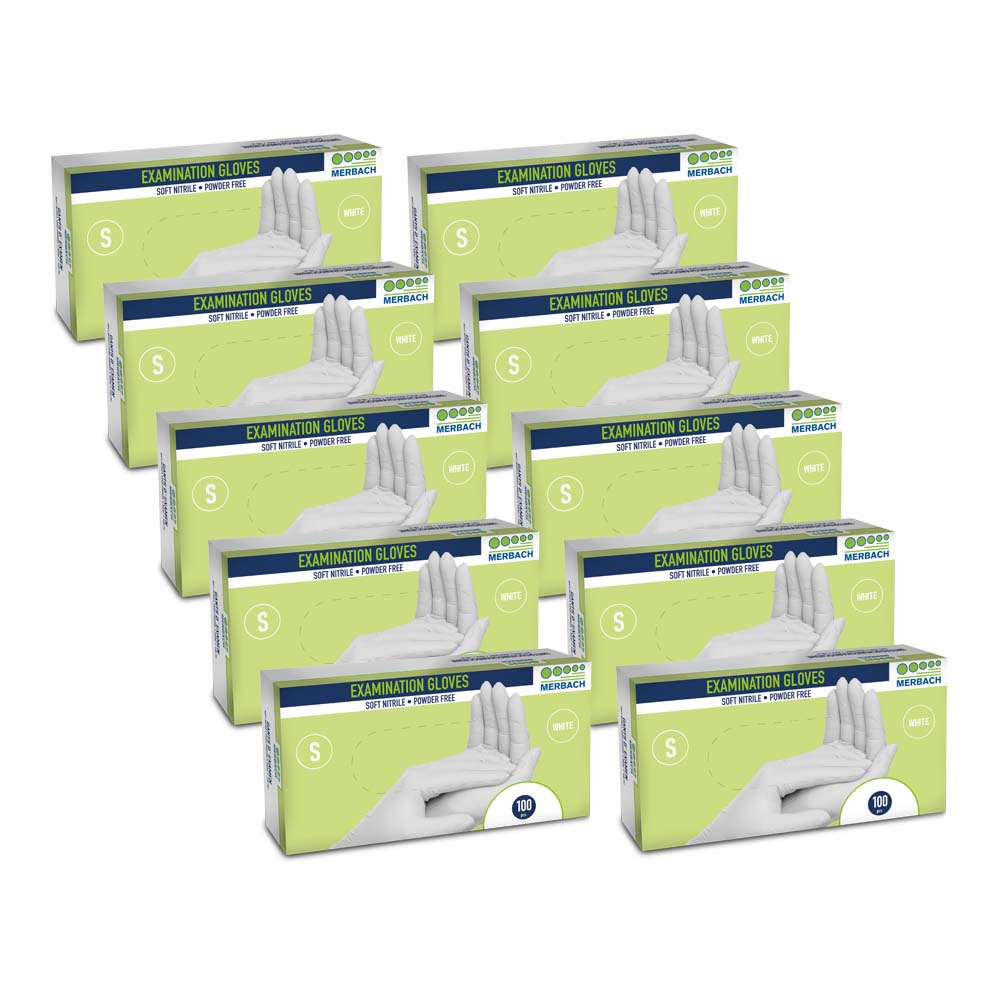 Merbach - soft-nitrile handschoenen poedervrij - wit - Doos van 100 · verkoopeenheid: 10 dozen van 100 stuks