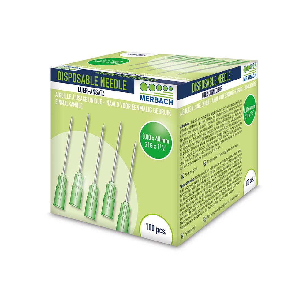 Merbach - Injectienaalden 21 G x 1 1/2 - 38mm - Groen - Doos van 100