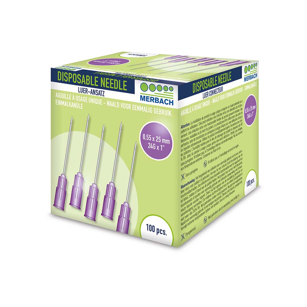 Merbach - Injectienaalden 24 G x 1 - 25mm - Paars - Doos van 100