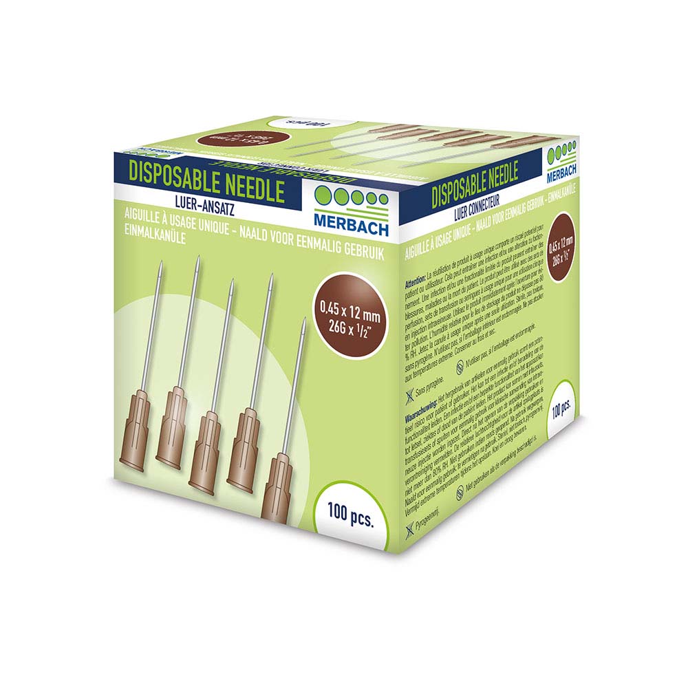 Merbach - Injectienaalden 26 G x 1/2 - 13mm - Bruin - Doos van 100