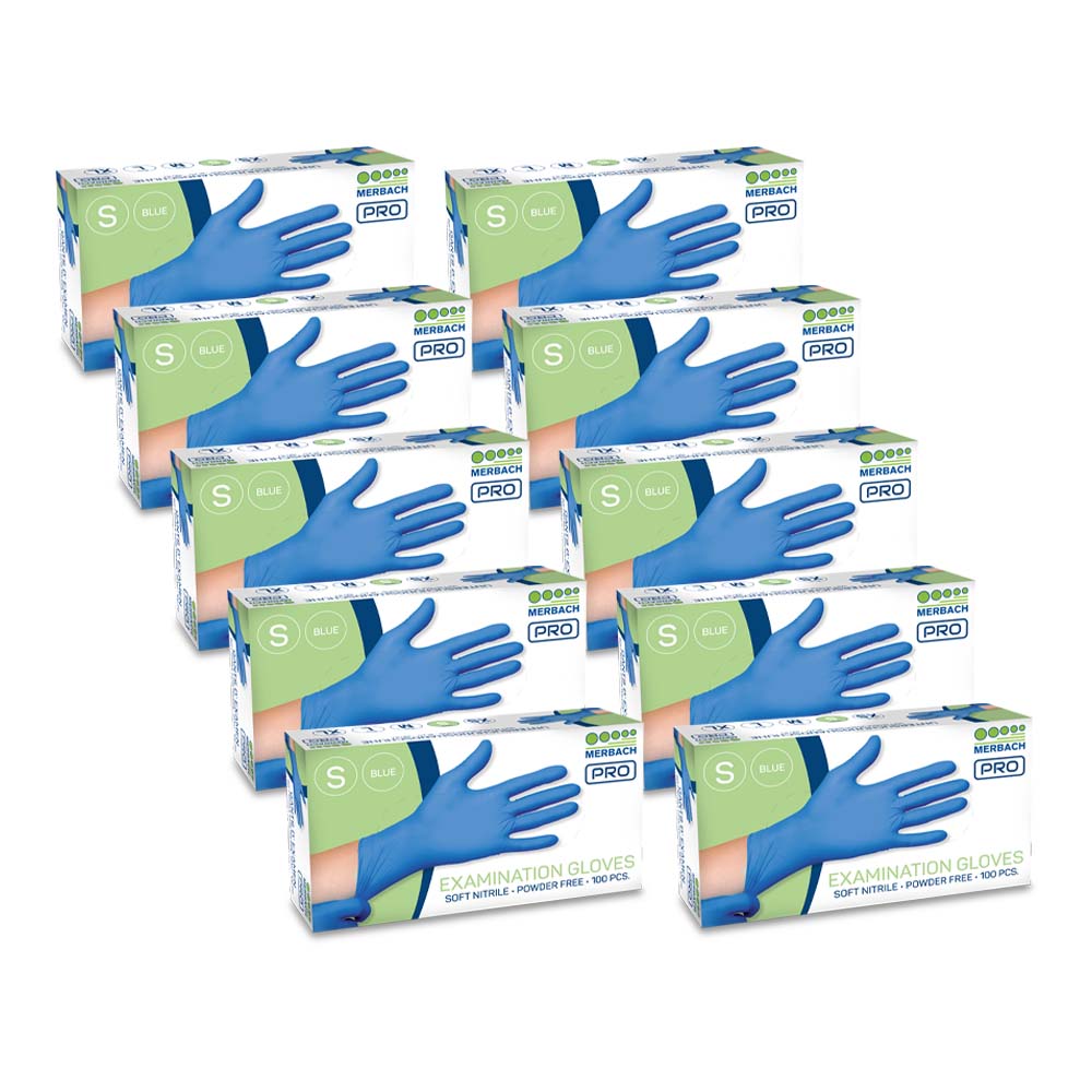 Merbach Pro - Soft-nitrile handschoenen poedervrij - Blauw - Doos van 100 · verkoopeenheid: 10 dozen van 100 stuks