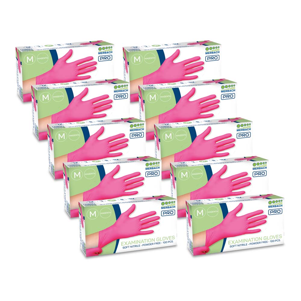 Merbach Pro - Soft-nitrile handschoenen poedervrij - Magenta - Doos van 100 · verkoopeenheid: 10 dozen van 100 stuks