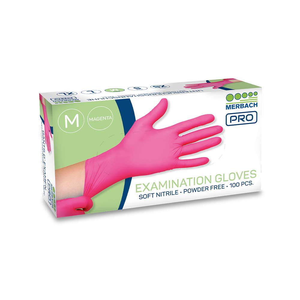 Merbach Pro - Soft-nitrile handschoenen poedervrij - Magenta - Doos van 100 · losse verpakking