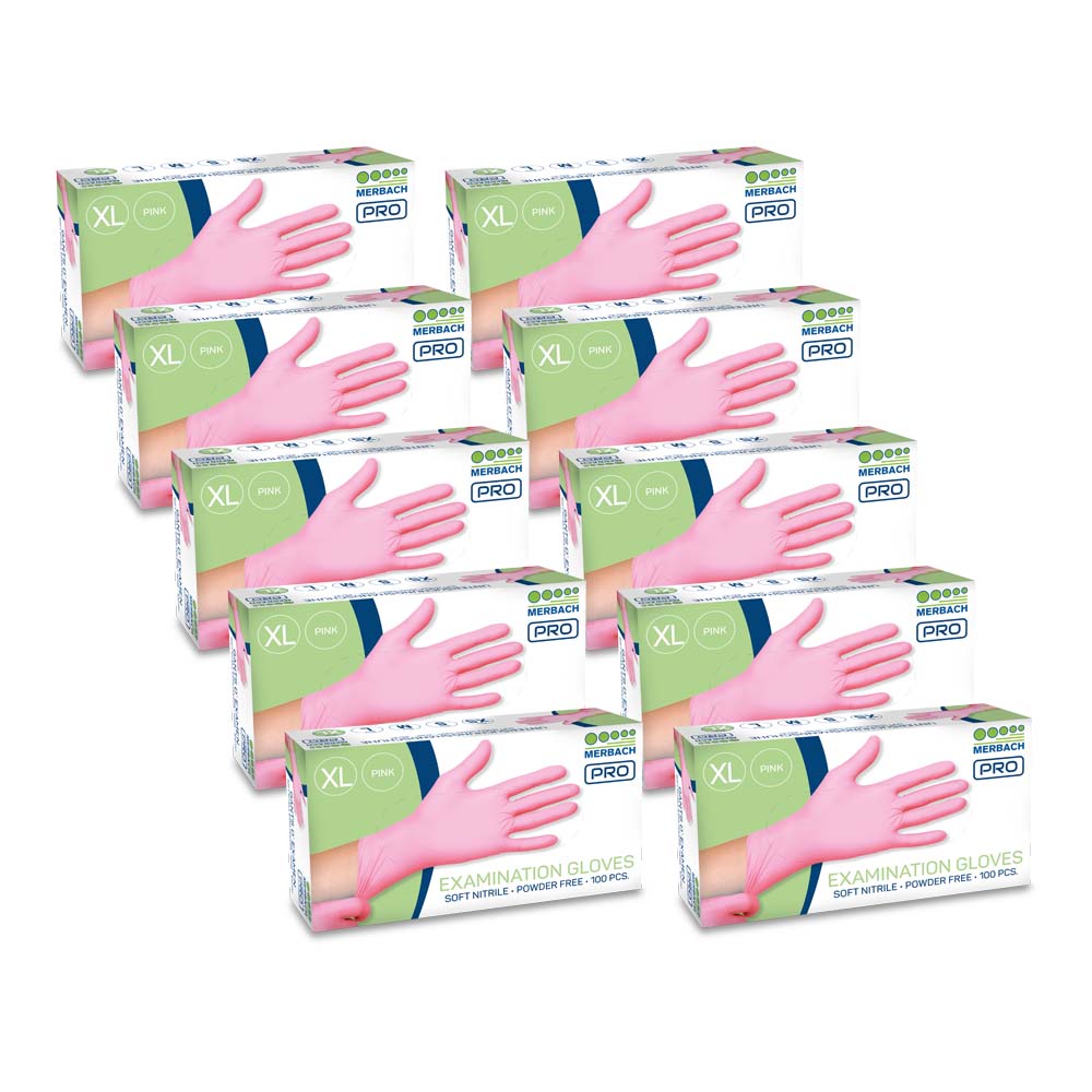 Merbach Pro - Soft-nitrile handschoenen poedervrij - Roze - Doos van 100 · verkoopeenheid: 10 dozen van 100 stuks