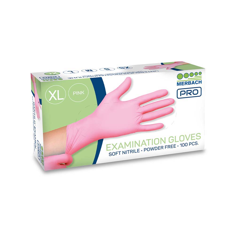 Merbach Pro - Soft-nitrile handschoenen poedervrij - Roze - Doos van 100 · losse verpakking