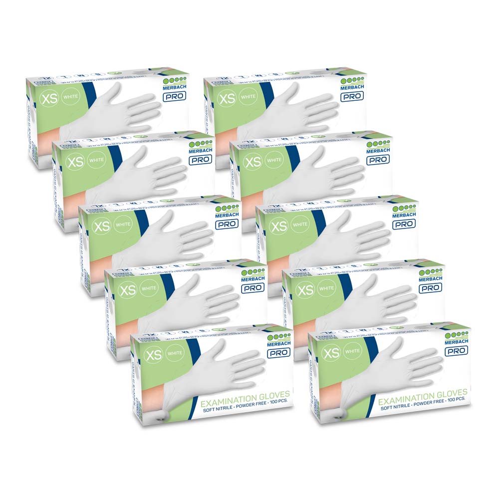 Merbach Pro - Soft-nitrile handschoenen poedervrij - Wit - Doos van 100 · verkoopeenheid: 10 dozen van 100 stuks