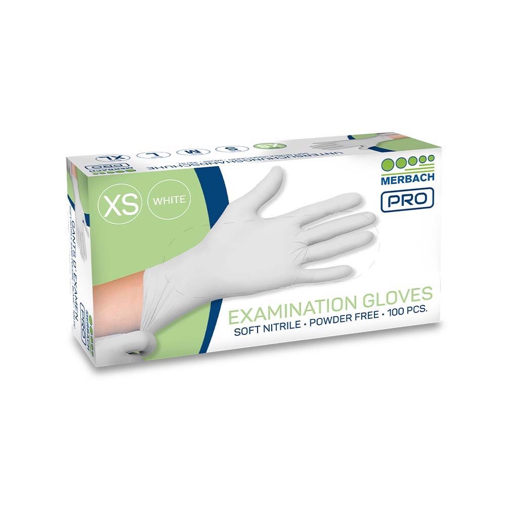 Merbach Pro - Soft-nitrile handschoenen poedervrij - Wit - Doos van 100 · losse verpakking