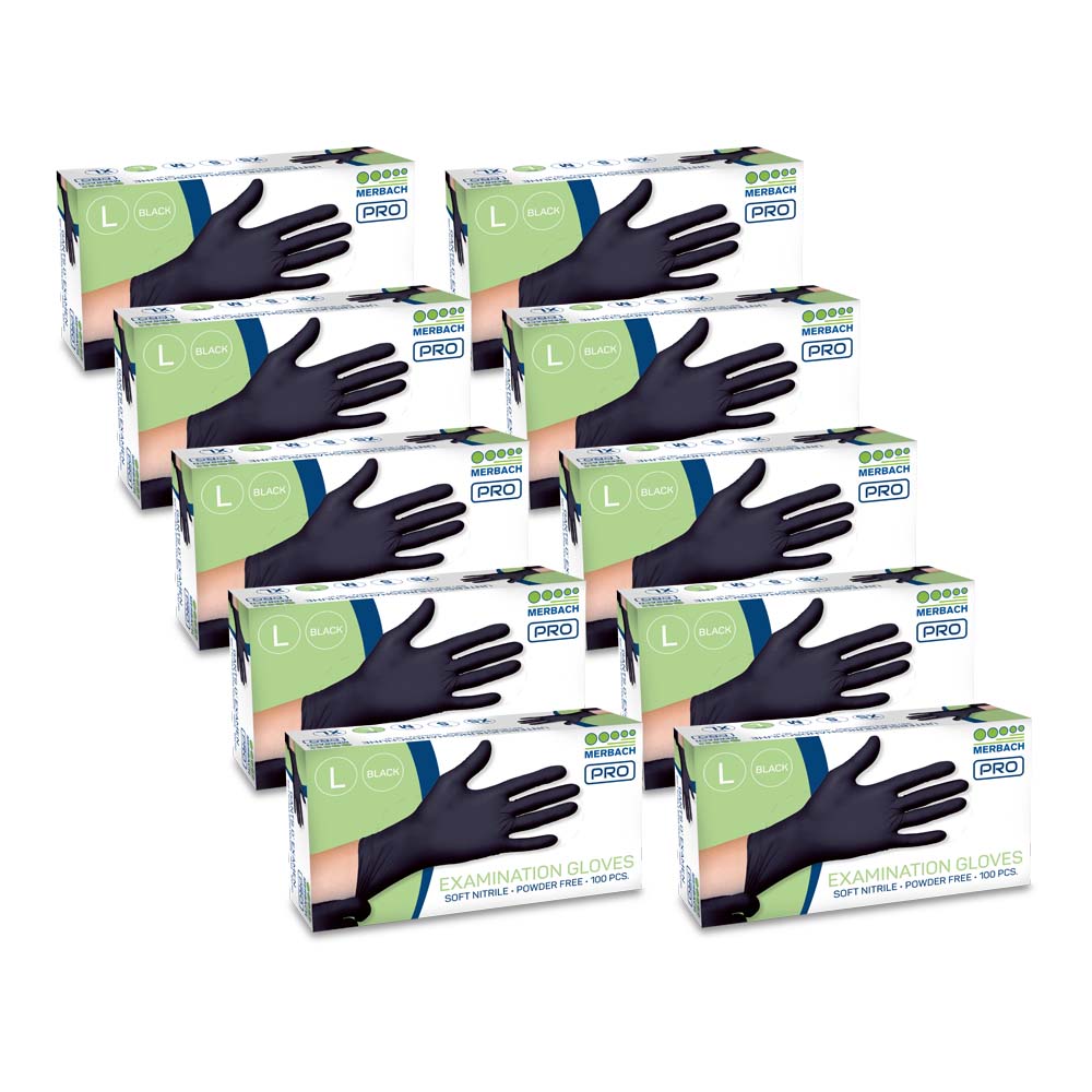 Merbach Pro - Soft-nitrile handschoenen poedervrij - Zwart - Doos van 100 · verkoopeenheid: 10 dozen van 100 stuks