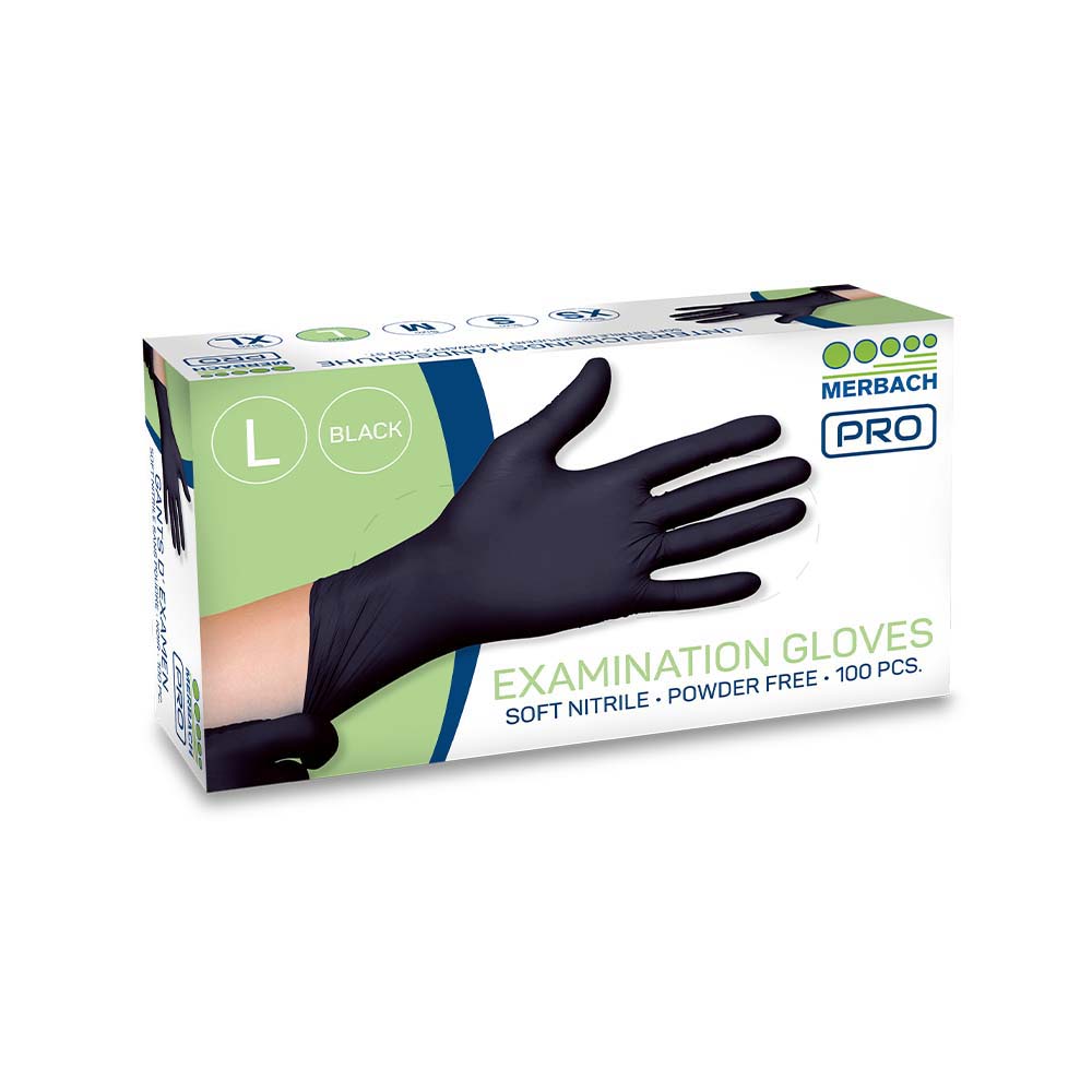 Merbach Pro - Soft-nitrile handschoenen poedervrij - Zwart - Doos van 100 · losse verpakking