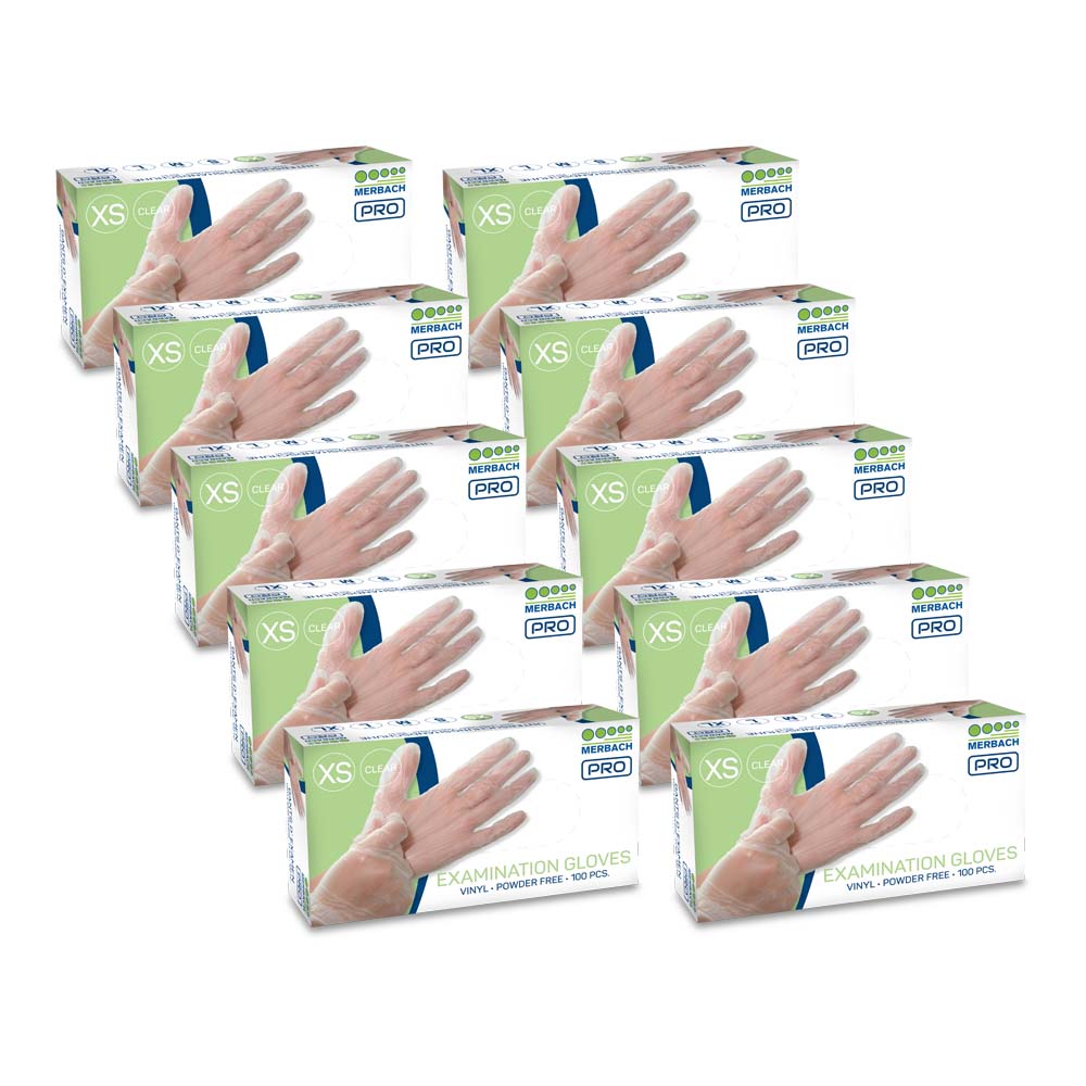 Merbach Pro - Vinyl handschoenen poedervrij - Transparant - Doos van 100 · verkoopeenheid: 10 dozen van 100 stuks