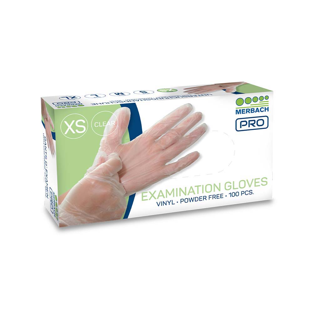 Merbach Pro - Vinyl handschoenen poedervrij - Transparant - Doos van 100 · losse verpakking