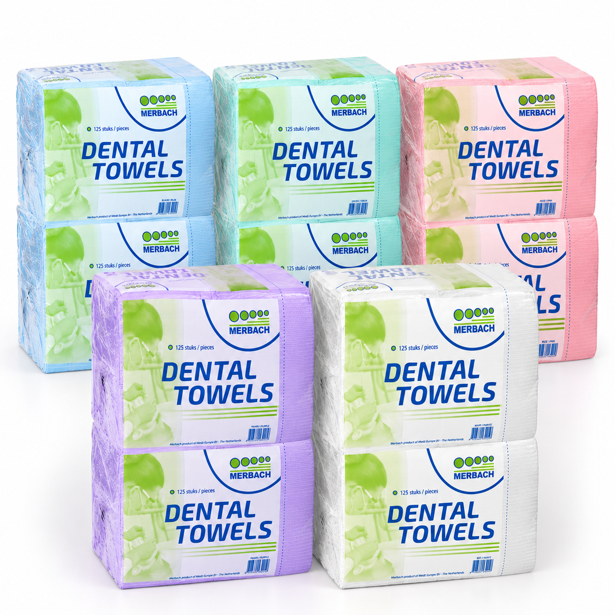 Merbach dental towel kleuren zelf combineren, 4 x 125 stuks zelf