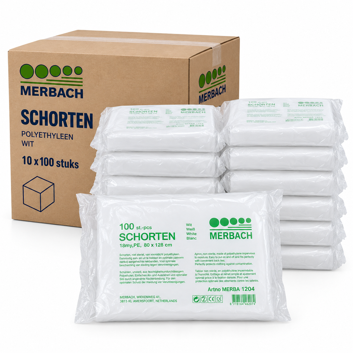 Merbach Wegwerpschorten – Doos van 10 zakken (100 stuks per zak)