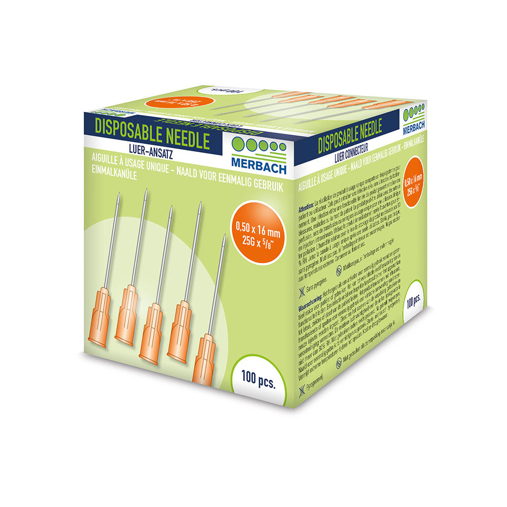 Merbach Injectienaalden 25 G x 5/8 - 16mm oranje 100 stuks