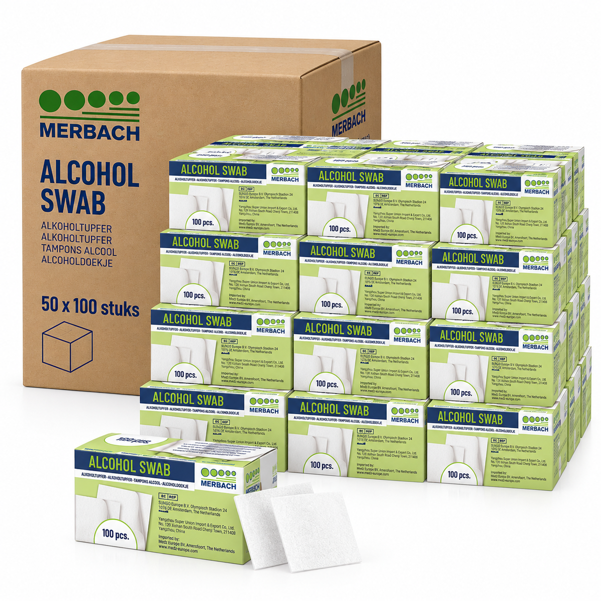 Merbach Alcoholdoekjes (65x30mm) - Doos van 50 x 100 stuks